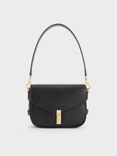 Charles & Ke*th - Aurelia Faux Suede Metallic-Accent Saddle Bag - Black